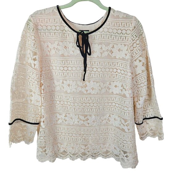 Talbots Womens Size Large Cream Lace Boho Blouse Lined Elegant Classy, Chic - Picture 2 of 12